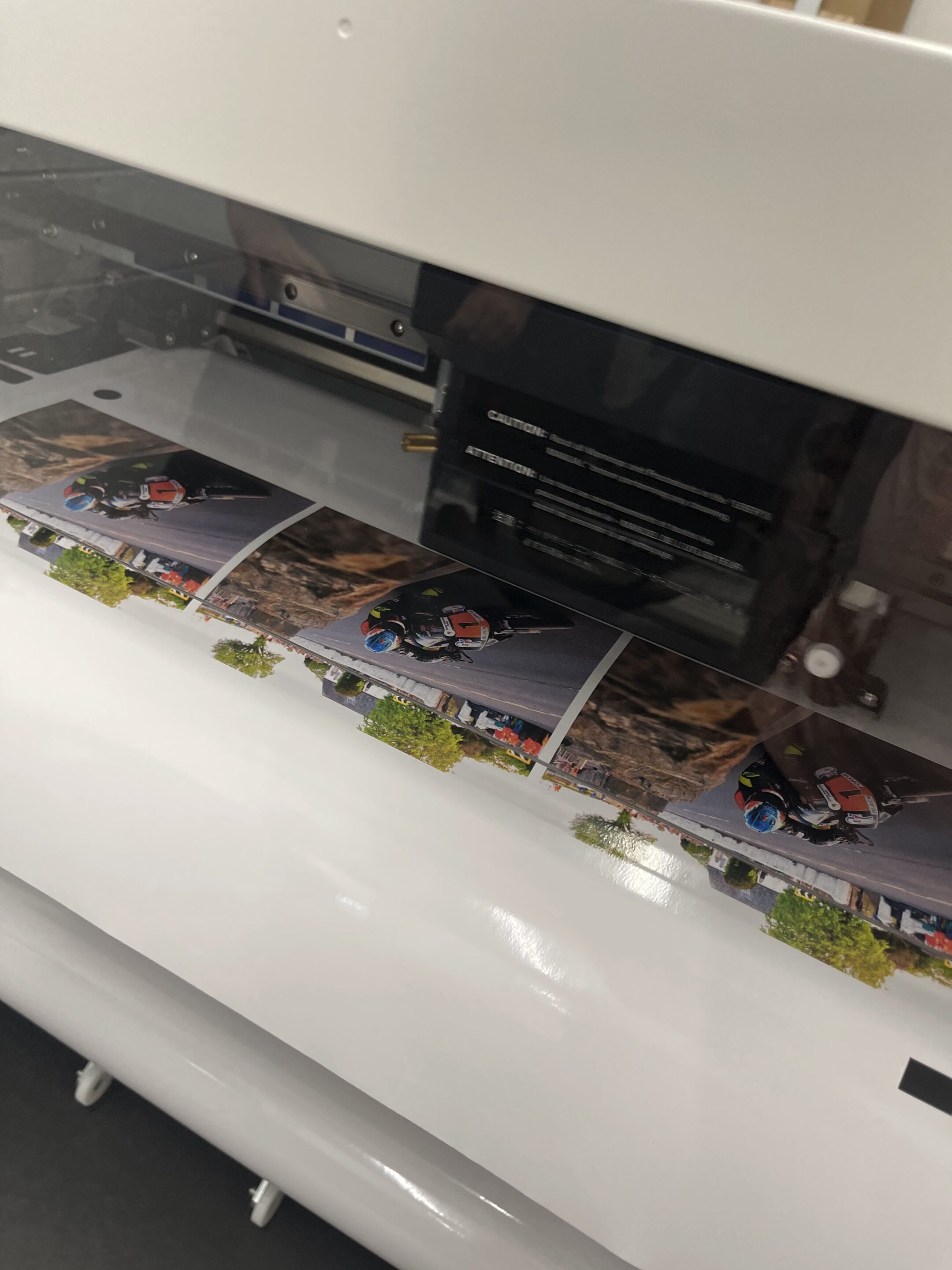 Roland BN2-20A eco-solvent printer in action at X-Paint studio, Sandown Coachworks Camberley