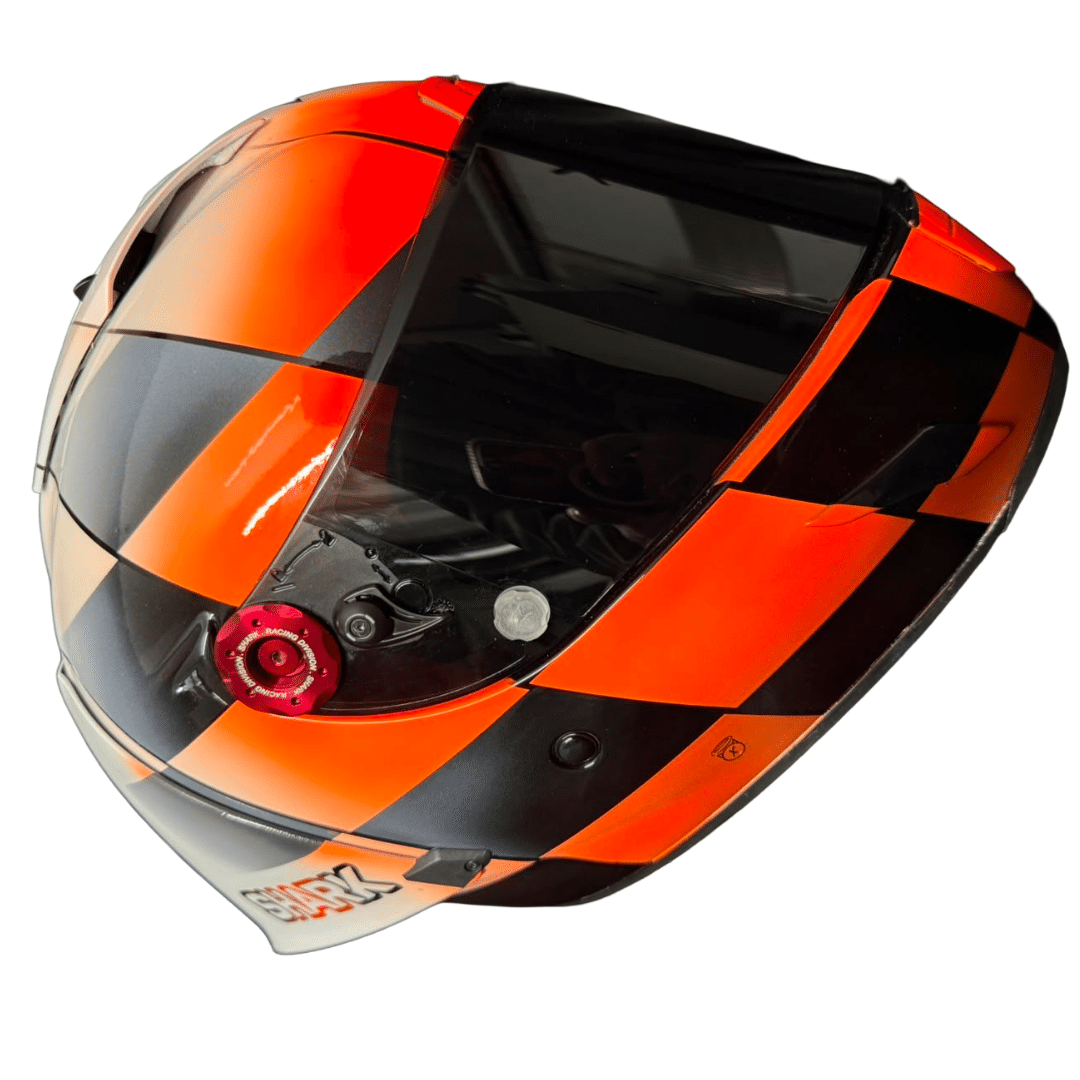 Shark Race-R Pro trackday helmet custom paint finish, bold chequerboard by X-Paint