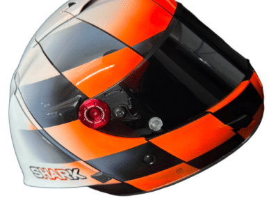 Custom painted Shark Race-R Pro helmet, orange white and black, X-Paint Camberley