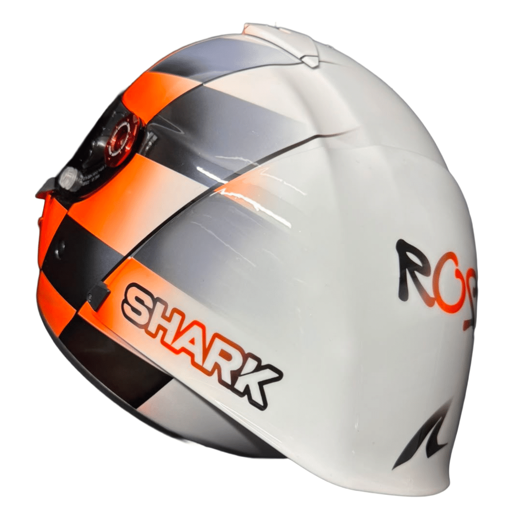 Arai Quantic helmet custom painted as a gift commission, phoenix design in gold on deep blue metallic by X-Paint