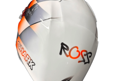 Custom motorcycle helmet paint Shark Race-R Pro, orange chequerboard, X-Paint Surrey