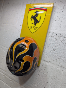 Broke Tings Ferrari 488 salvaged carbon fibre wall art with broken heart motif, full piece