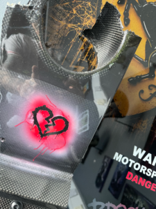 Broke Tings Ferrari 488 salvaged carbon fibre wall art with broken heart motif, full piece
